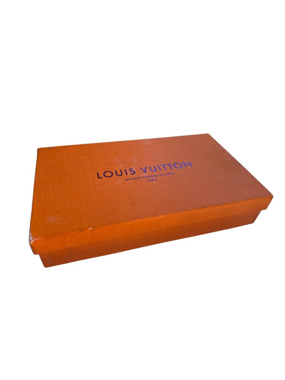 Louis Vuitton Orange Box & Beige Dust Cover Blue Logo 10 1/8" x 6" x 2 1/8"
